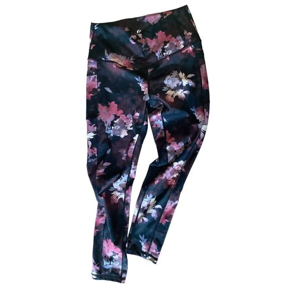 LegEnd High - Waisted Printed Leggings Black / Pink  Full Length M - Picture 1 of 5